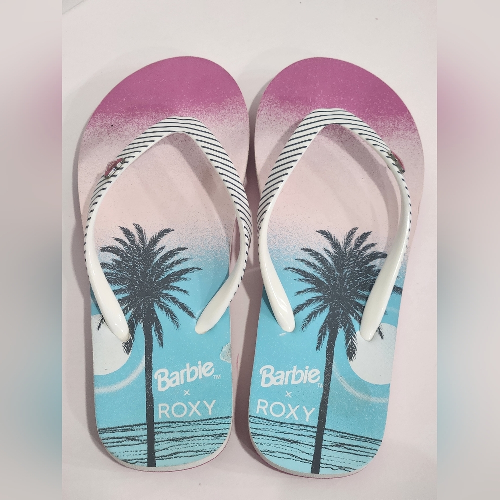 Roxy X Barbie Pink and Blue Kids Flip Flops